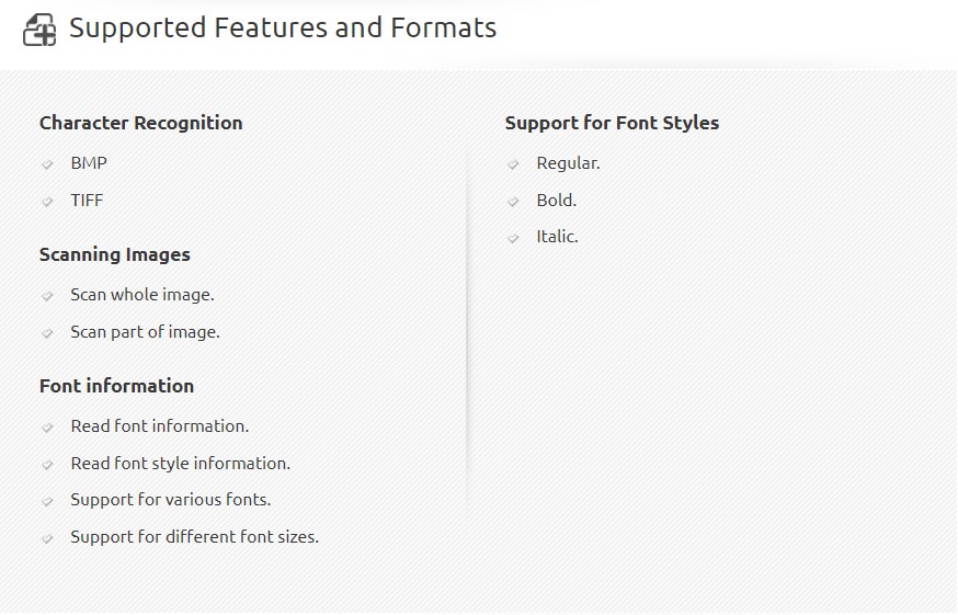 Supported Features and Formats OCR