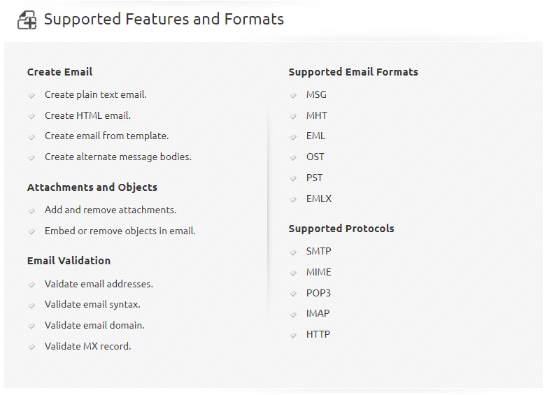 Supported Features and Formats email